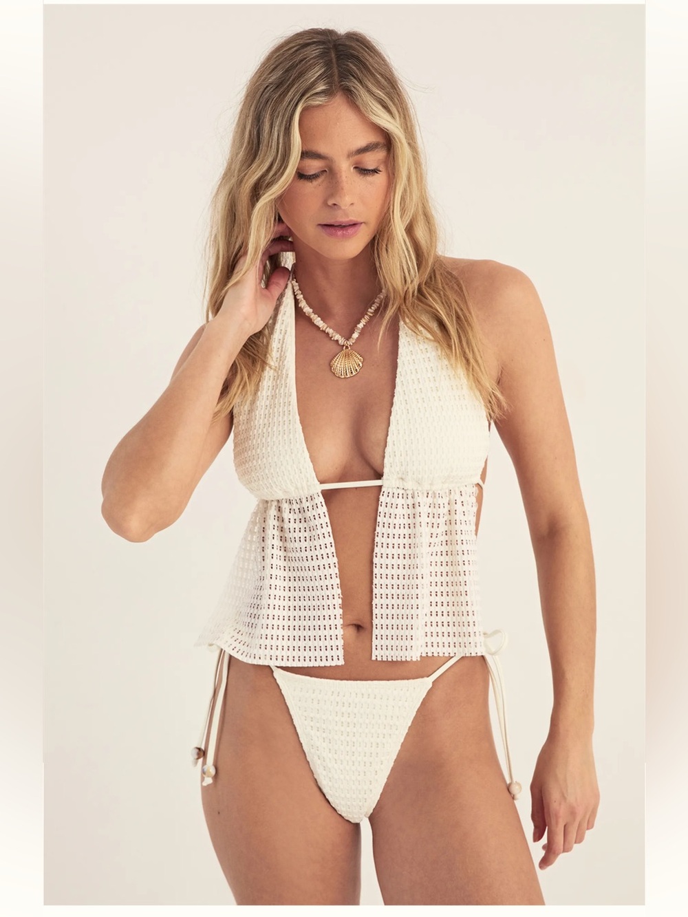 Nasty Gal White Crochet Halter Longline Bikini Set